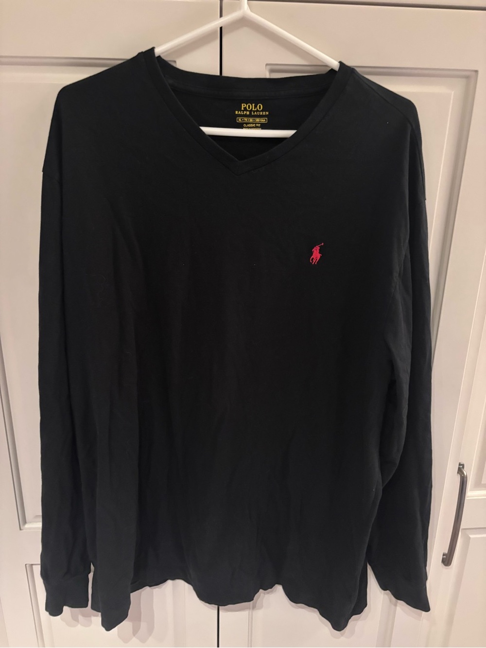 Polo by Ralph Lauren Men’s Black V-Neck Long Sleeve Shirt with Red Pony xl